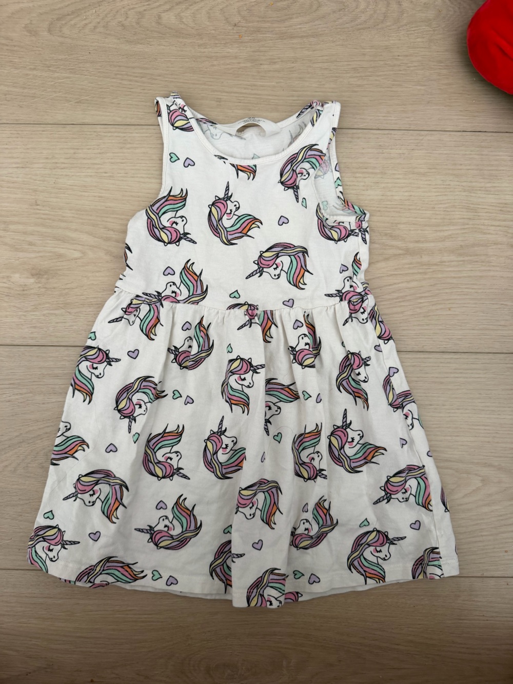 H&M White Unicorn Print Girls' Dress with Pink & Rainbow Accents
